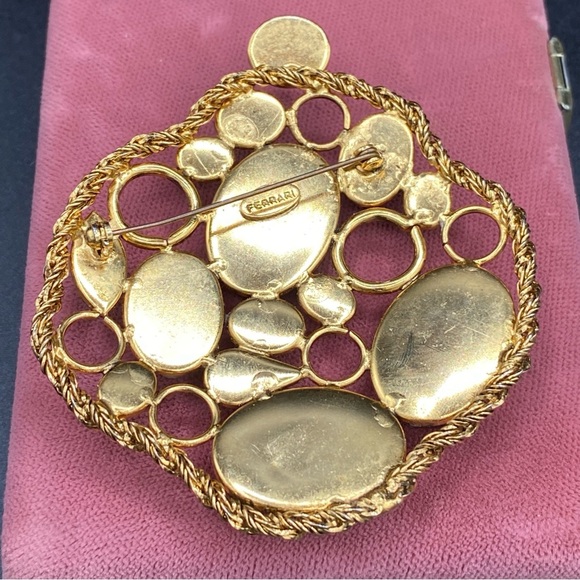 Vintage Signed FERRARI Massive Gripoix Mogul Jewel Tone Statement Brooch - Picture 6 of 12